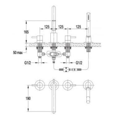 Omnires Y bateria wannowa 4 otworowa złota Y1232GL