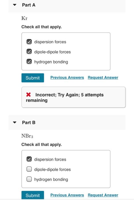 Solved Part A Kr Check All That Apply Dispersion Forces Chegg