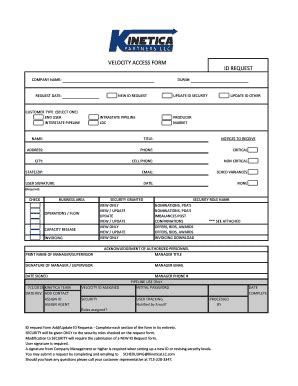 Fillable Online Velocity Access Form Id Request Kinetica Partners Llc