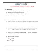 Unit 10 Continued Transition Metals Worksheet Pdf Coordination