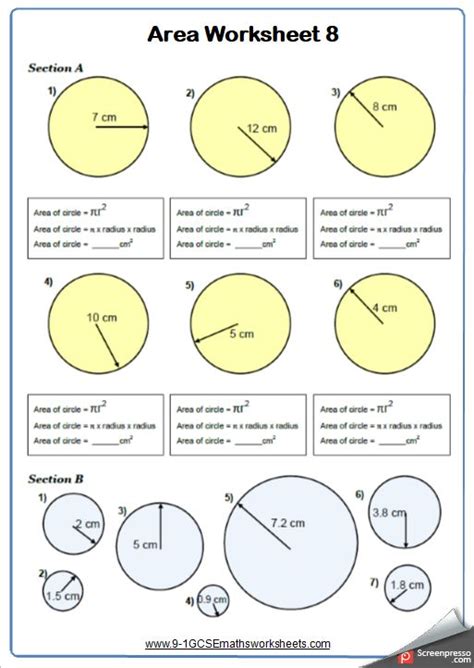 Area Of Circles And Sectors Worksheet Pdf