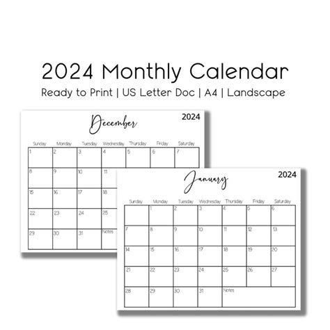 2024 Printable Planner 2024 Printable Calendar Wall Calendar 2024