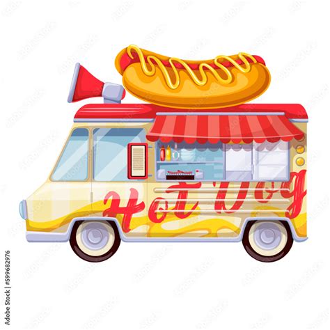 Hot Dog Truck Vector Illustration Cartoon Isolated Car Van With Hotdog