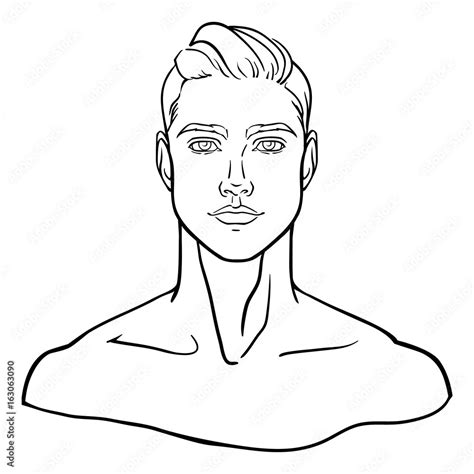 Lined, hand-drawn portrait of young man face for social profile. Design ...