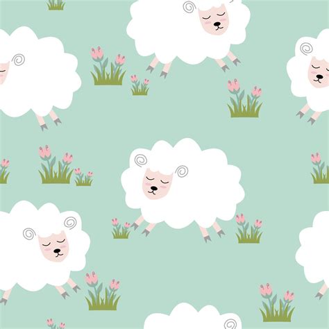 Seamless pattern with cute sheep and lambs. Loop pattern for fabric