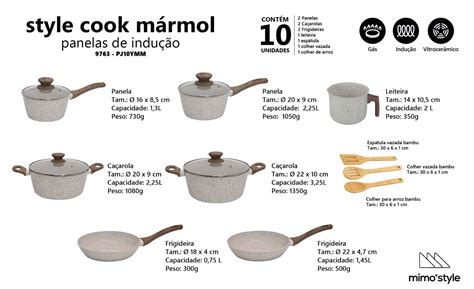 Jogo de Panelas 10 Peças Style Cook Marmol Cerâmica Indução