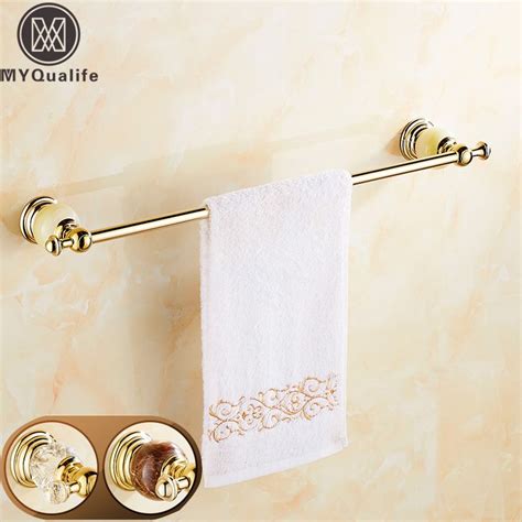 Luxury Crystal And Jade Golden Single Towel Bar Wall Mounted Brass