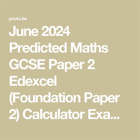 June Predicted Maths Gcse Paper Edexcel Foundation Paper