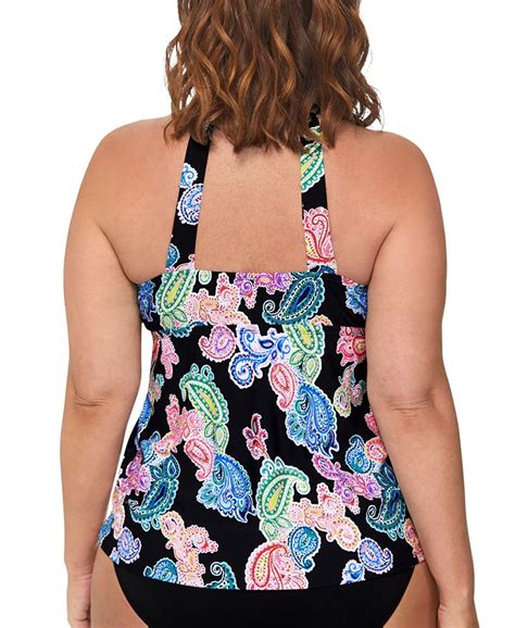 Island Escape Plus Size Leilani Paisley Print H Back Tankini Top Created For Macys Macys