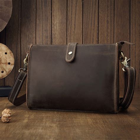 Brown Leather Clutch Bag For Men Detachable Wrist Strap Men Etsy