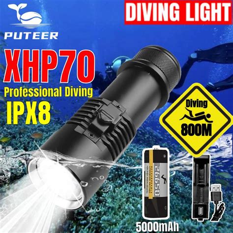 Professional Diving Flashlight Diving Torch Light Waterproof Xhp Led