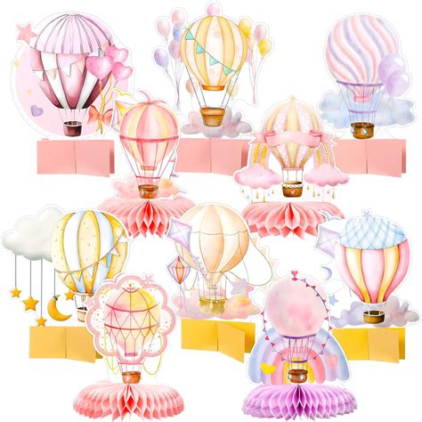 Kisston Pieces Hot Air Balloon Honeycomb Centerpieces Pink Paper Centerpiece Table