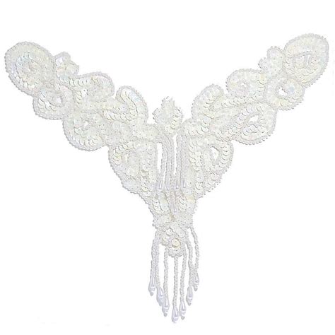 Beaded Sequin Applique V Shape Motif White Ab X Mm