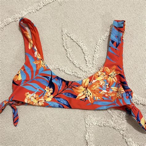 Ripcurl Bikini Top Bright Orange Floral Printed Depop