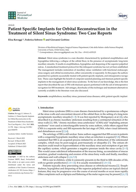 Pdf Patient Specific Implants For Orbital Reconstruction In The Treatment Of Silent Sinus