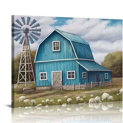 Comio Farmhouse Wall Art Country Barn Painting Picture Farmhouse Wall