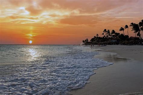 Beautiful Sunset at Manchebo Beach on Aruba Stock Image - Image of palm ...