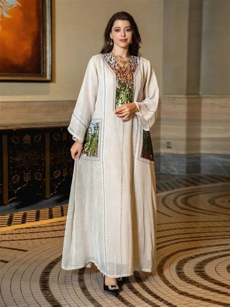 Robe De Soir E Longue Paillettes Pour Femmes Abaya Musulmane Eid Maxi