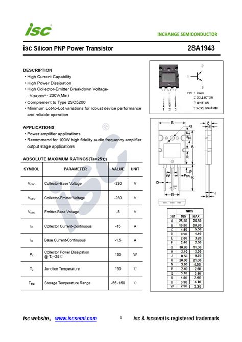 Sa Datasheet Transistor Equivalent Inchange Semiconductor