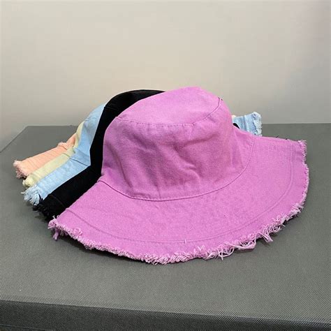 Liuwen Solid Color Hat Couple Bucket Hat Ripped Edge Flat Top Double