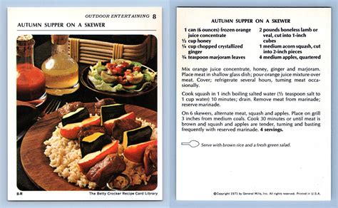 Autumn Supper On A Skewer 8 Outdoor Betty Crocker 1971 Recipe Card