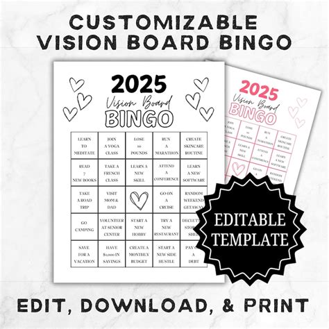 Vision Board Bingo Cards Etsy