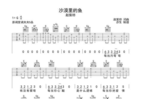 沙漠里的鱼吉他谱 赵紫骅 G调吉他弹唱谱 琴谱网