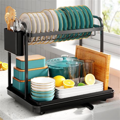 Amazon BaverlyBlue Dish Drying Rack With Drainboard 2 Tier Dish