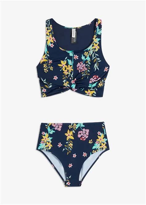 Bustier Bikini In Wickeloptik Dunkelblau Floral