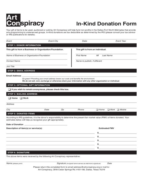 In Kind Donation Form Texas Free Download