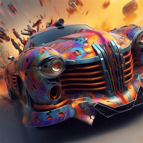 Premium AI Image Brightly Colored Car With Flames And Smoke Coming