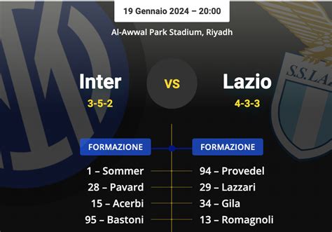 Le FORMAZIONI UFFICIALI Di Inter Lazio Inzaghi Va Sul SICURO