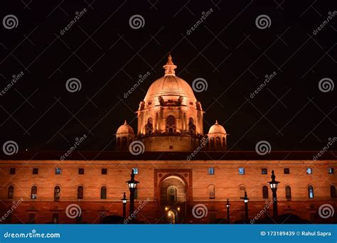 Night Colourful View Of Rashtrapati Bhawan In Delhi India Famous