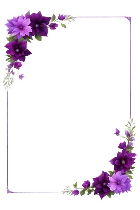 Purple Flower Border Frame PNG Transparent Background Ai Generative