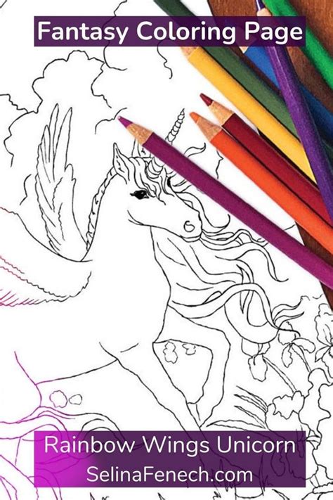 Rainbow Wings Unicorn Sisters Fairy Art Coloring Page Digi Stamp Fantasy Printable Download By