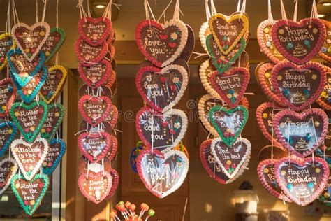 Gingerbread Hearts On Display At Christmas Market In Hyde Park Winter