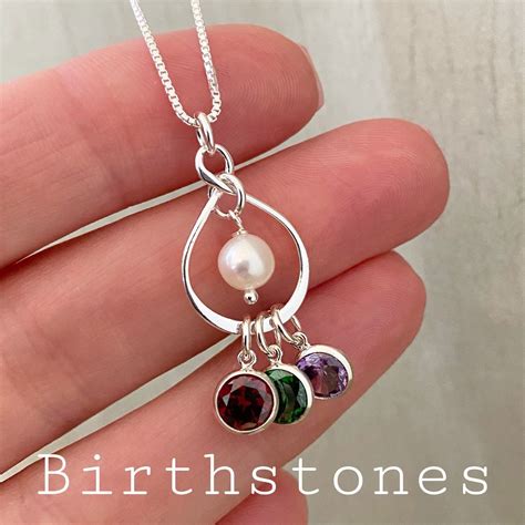 Upgraded Sterling Silver Eternity Mother Birthstone Necklace Etsy In