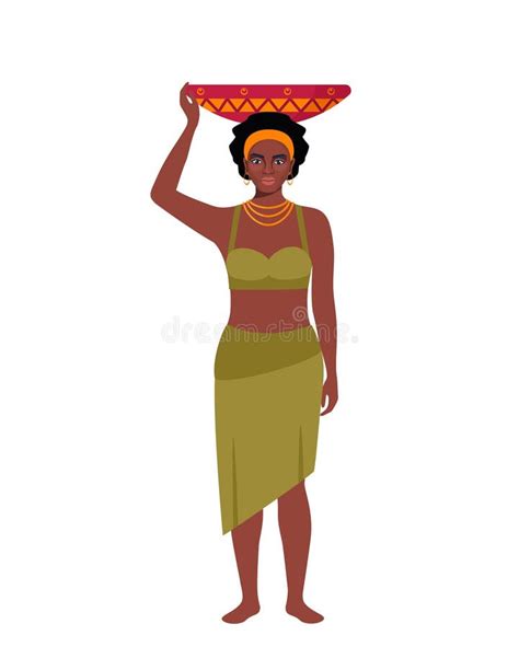 Native Black Skinned Woman Of African Tribe Full Length Portrait Stock