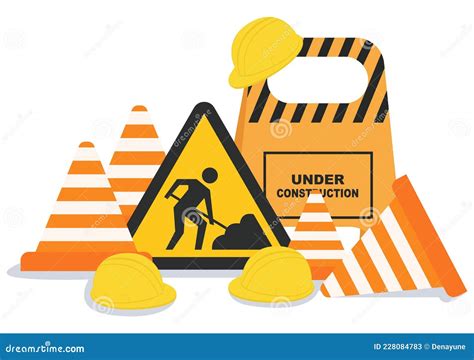 Under Construction With Symbol Worker Hold Stop Or Road Sign Tape