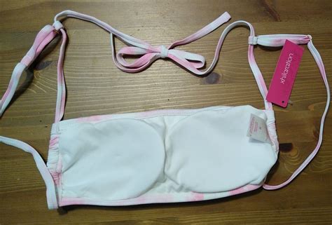 Xhilaration Juniors Pink Ribbed Apron Bralette Bikini Swim Top Size M