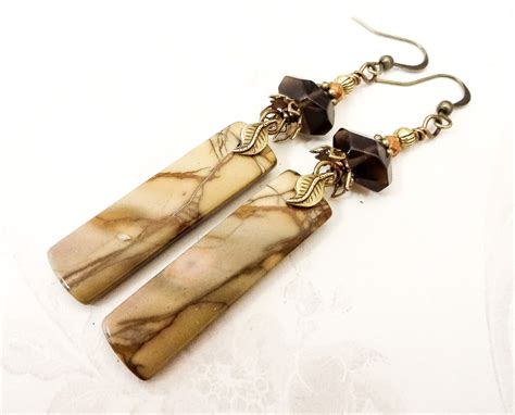 Rustic Stone Earrings Brown Earrings Rectangle Earrings Cherry Creek