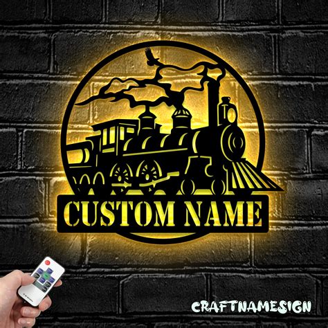 Craftnamesign Custom Steam Engine Train Locomotive Metal Wall Art Led Light Train Driver Name