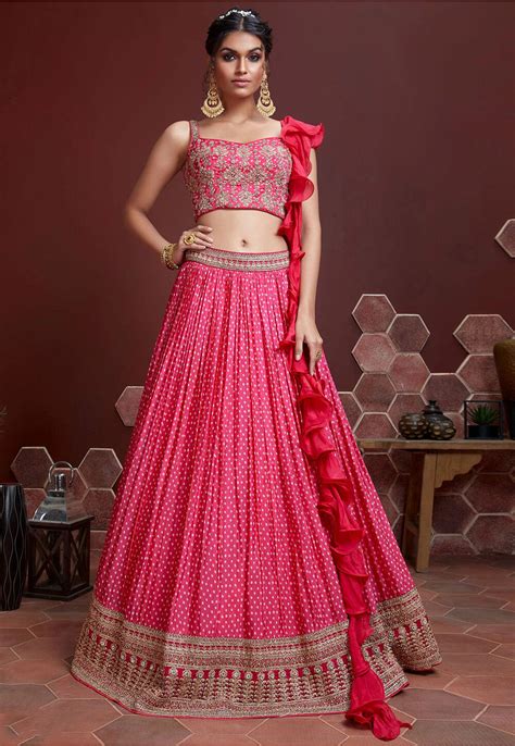 Buy Bandhej Printed Art Silk Lehenga In Pink Online Lcc1419 Utsav Fashion