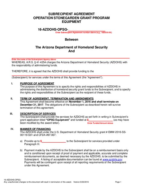 Fillable Online Fillable Form 2 SUBRECIPIENT AGREEMENT OPERATION