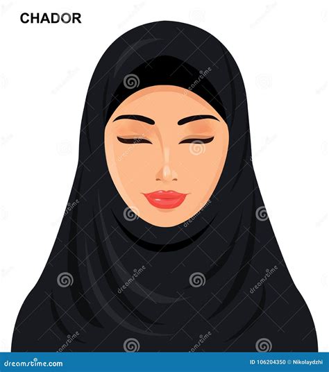 Vector Chador Headgear Style Beautiful Arabic Muslim Woman Stock