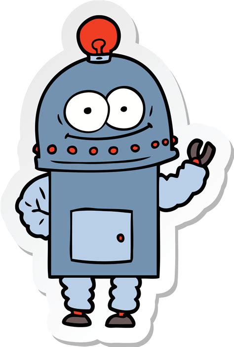 Sticker Of A Happy Carton Robot With Light Bulb 8454664 Vector Art At