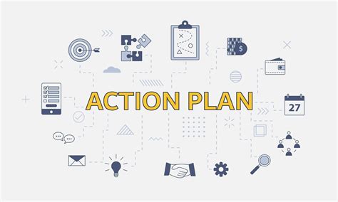 Business Action Plan Concept With Icon Set With Big Word Vector