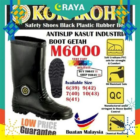 Kasut Kerja Korakoh Cap Gajah Black Safety Rubber Boot Kasut