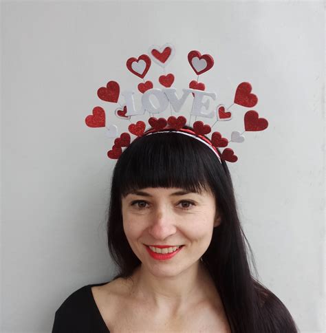 Red White Heart Crown Valentines Day Headband Love Etsy