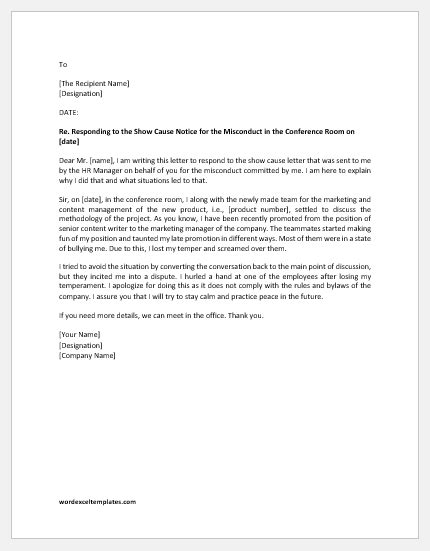 Sample Reply Show Cause Letter For Misconduct